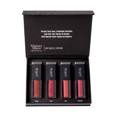 MEANT Majesty Matte Liquid Lipstick Combo - Day Dazzle (Set of 4) | Long-Lasting up to 12 hours | Enriched with Vitamin C and Jojoba Oil